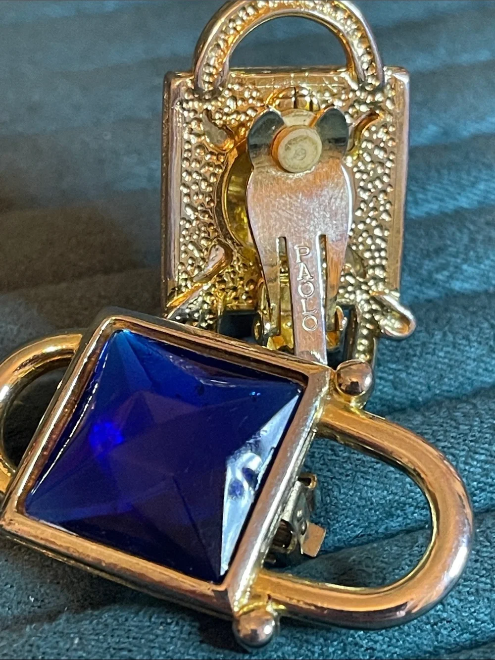 Vintage Paolo Gucci Sapphire Blue 1980’s Runway Aesthetic Clip On Earrings